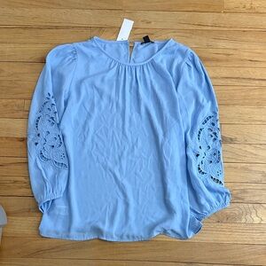 Ann Taylor Light Blue Blouse with Lace Sleeves